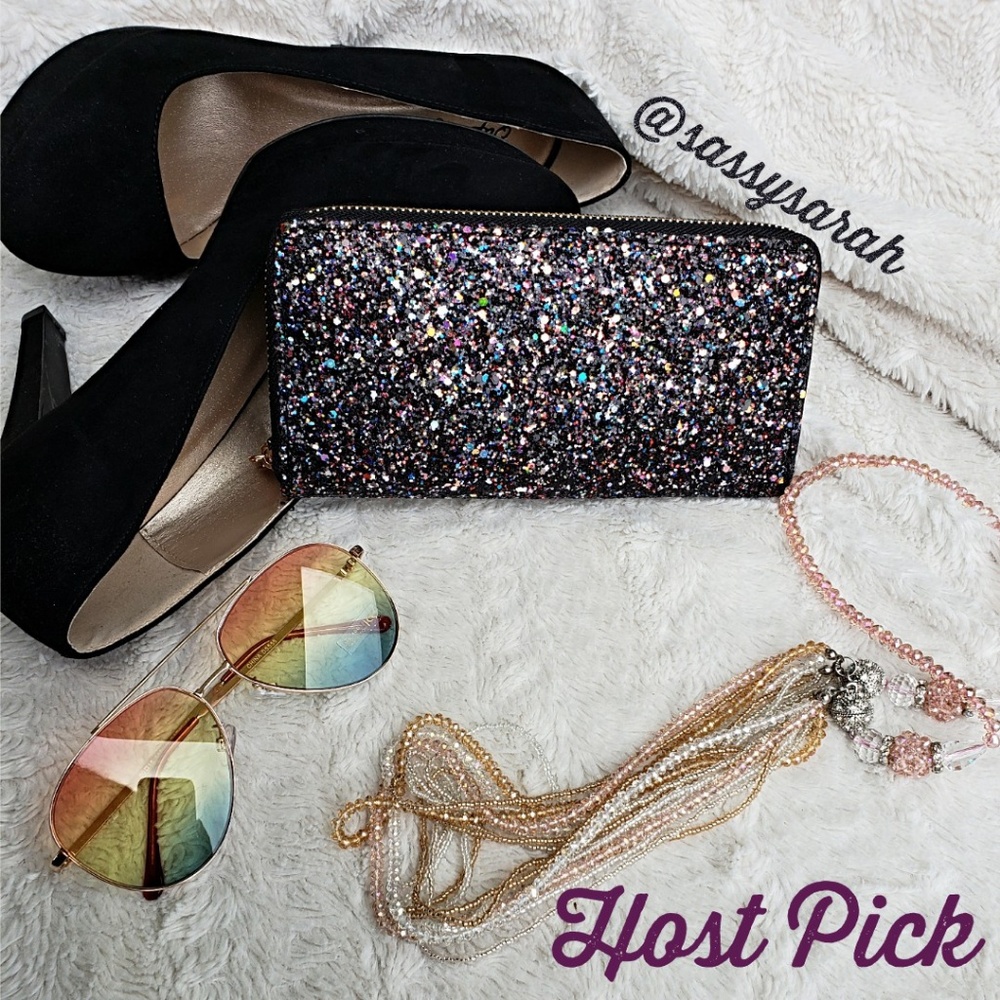 🆕️Black Rainbow Glitter Single Zipper Wallet